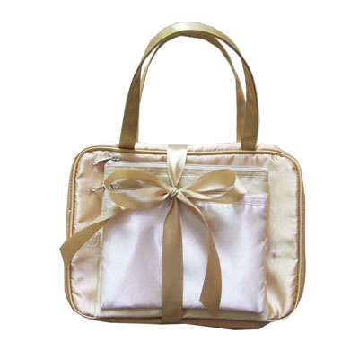 Satin cosmetic bag set with handle