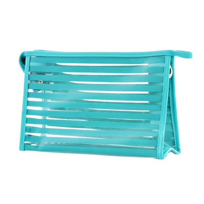 Blue horizontal stripes clear PVC cosmetic bag