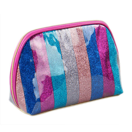 Glitter stripe PU leather makeup bag