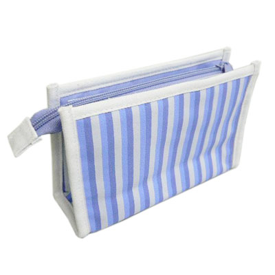 Cheap blue striped canvas makeup bag