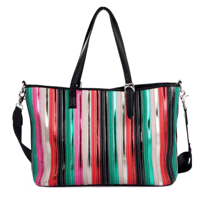 Large fashion ladies business bags in patent leather quilted stripe