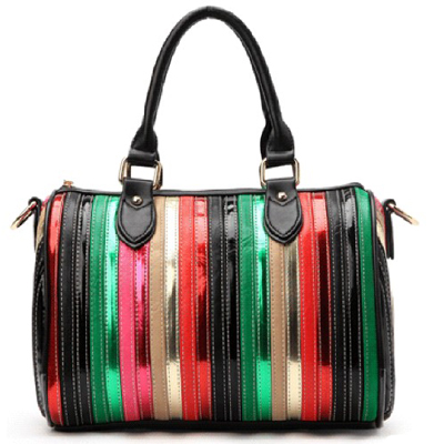 Fashion ladies tote bags with patent pu stripe quilted